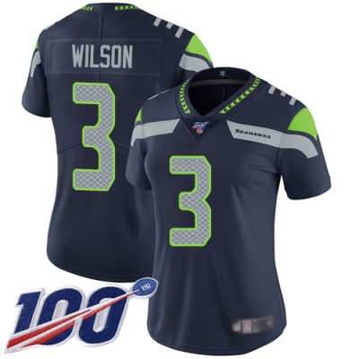 Nike Seattle Seahawks #3 Russell Wilson Steel Blue Team Color Women's Stitched NFL 100th Season Vapor Limited Jersey
